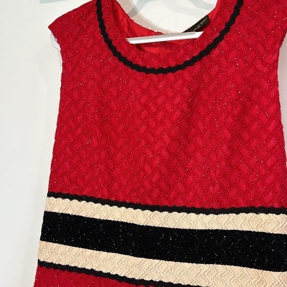 Susanna tweed sheath dress matching jacketed striped metallic red/black 16 size - Picture 4 of 11